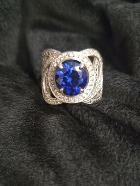 Wide Silver Ring with Deep Blue Center Stone